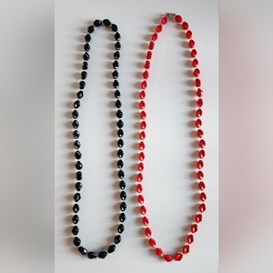 2 Vintage Bead Necklaces Red & Black